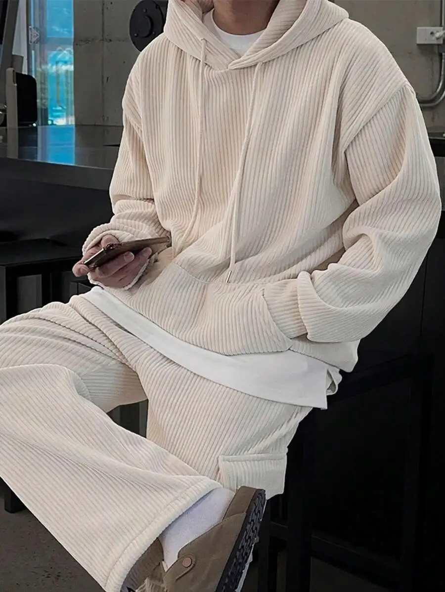 カジュアル 無地 コーデュロイ ドロップショルダー リラックスフィット パーカー  カーゴパンツ セット