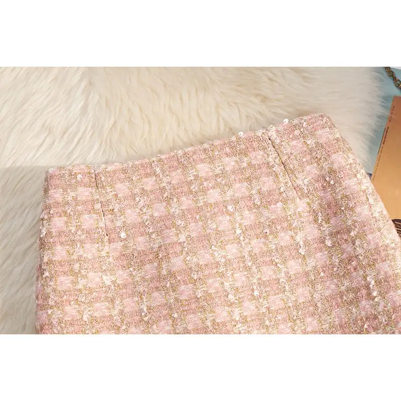 ボトムス スカート 3色展開 ミニスカート ツイード ハイウエスト スパンコール