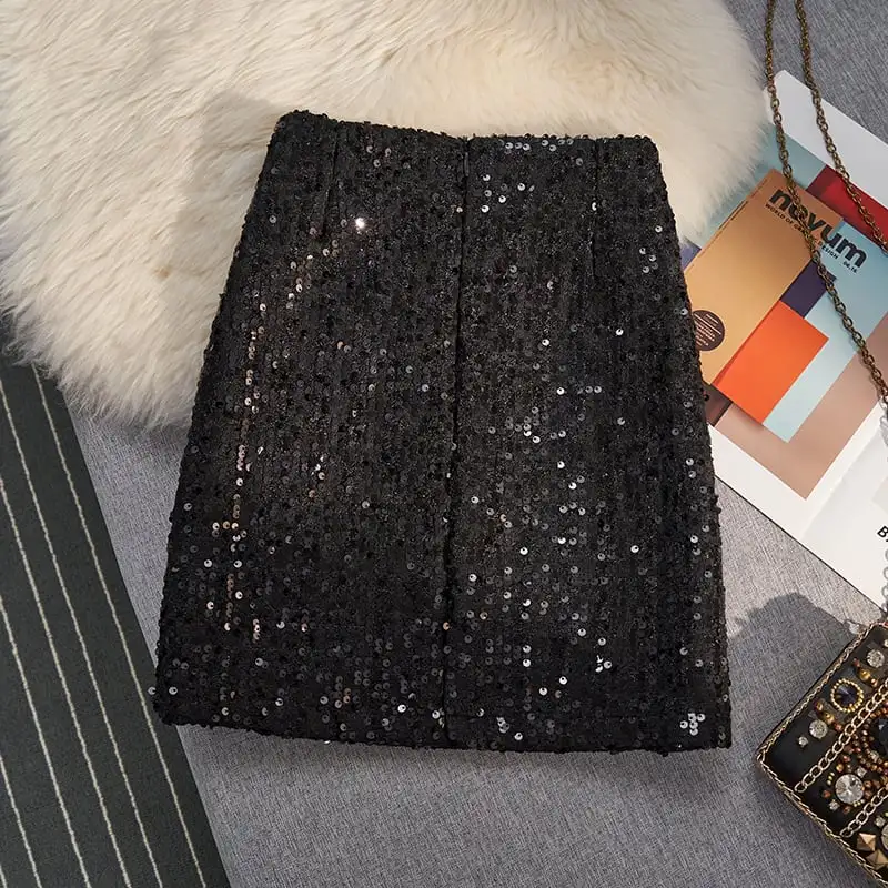 ボトムス スカート 3色展開 ミニスカート ツイード ハイウエスト スパンコール