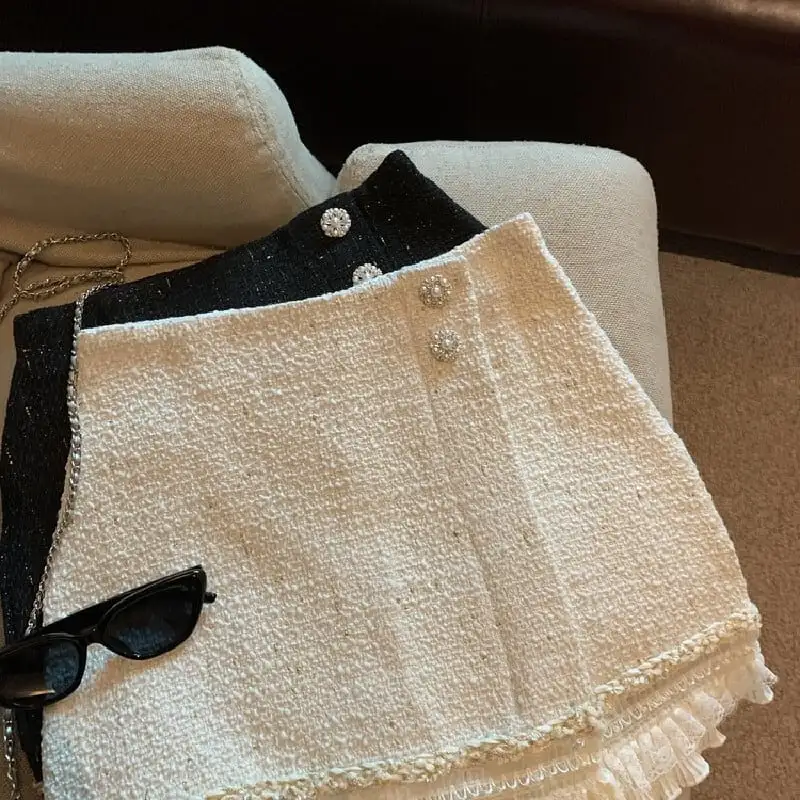 ボトムス スカート 2色展開 ミニスカート ハイウエスト レース ツイード