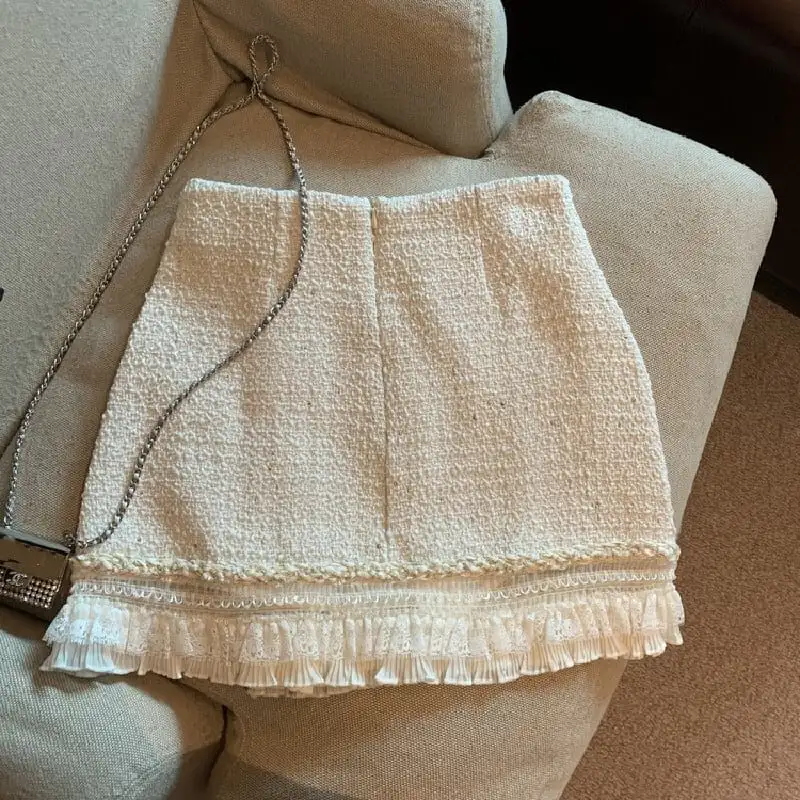 ボトムス スカート 2色展開 ミニスカート ハイウエスト レース ツイード