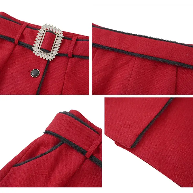 ボトムス スカート OL/通勤 ベルト付き ロング丈 厚手 暖かい ラシャ