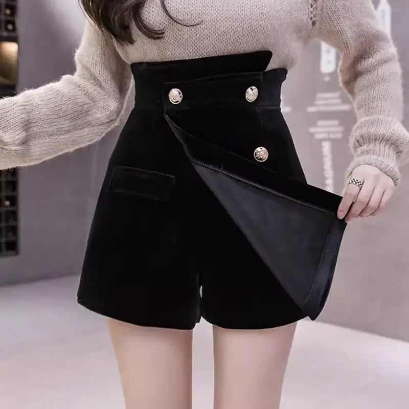 ボトムス スカート ミニ丈 ビロード ダブルブレスト 大きいサイズ