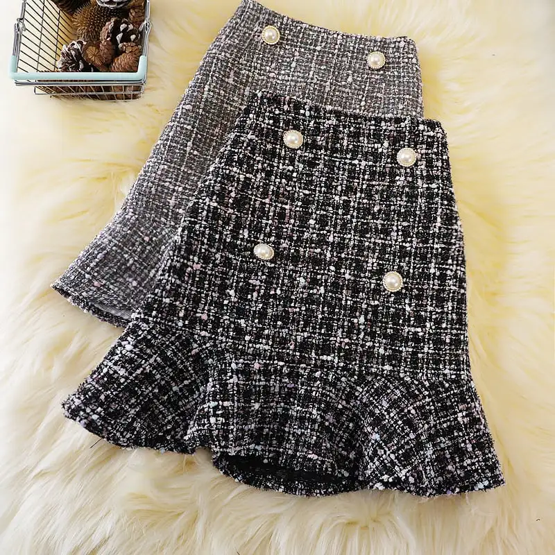 ボトムス スカート 2色展開 ミニスカート ツイード エレガント ペプラム