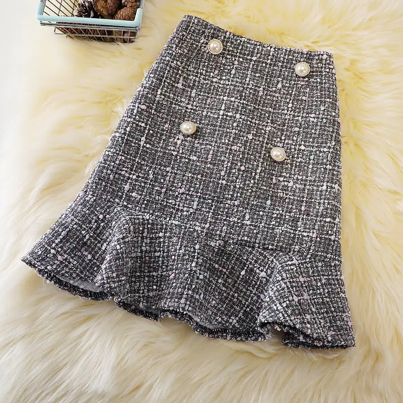 ボトムス スカート 2色展開 ミニスカート ツイード エレガント ペプラム