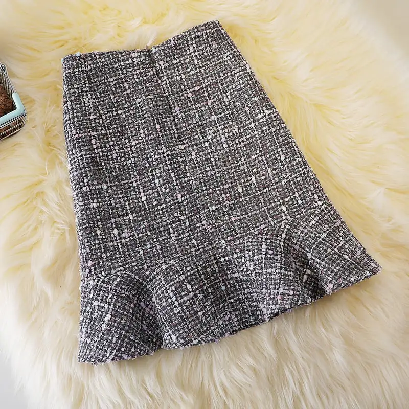 ボトムス スカート 2色展開 ミニスカート ツイード エレガント ペプラム