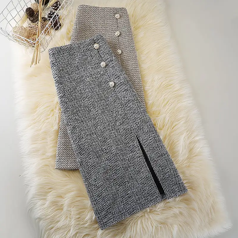 ボトムス スカート 2色展開 ロングスカート ツイード 通勤