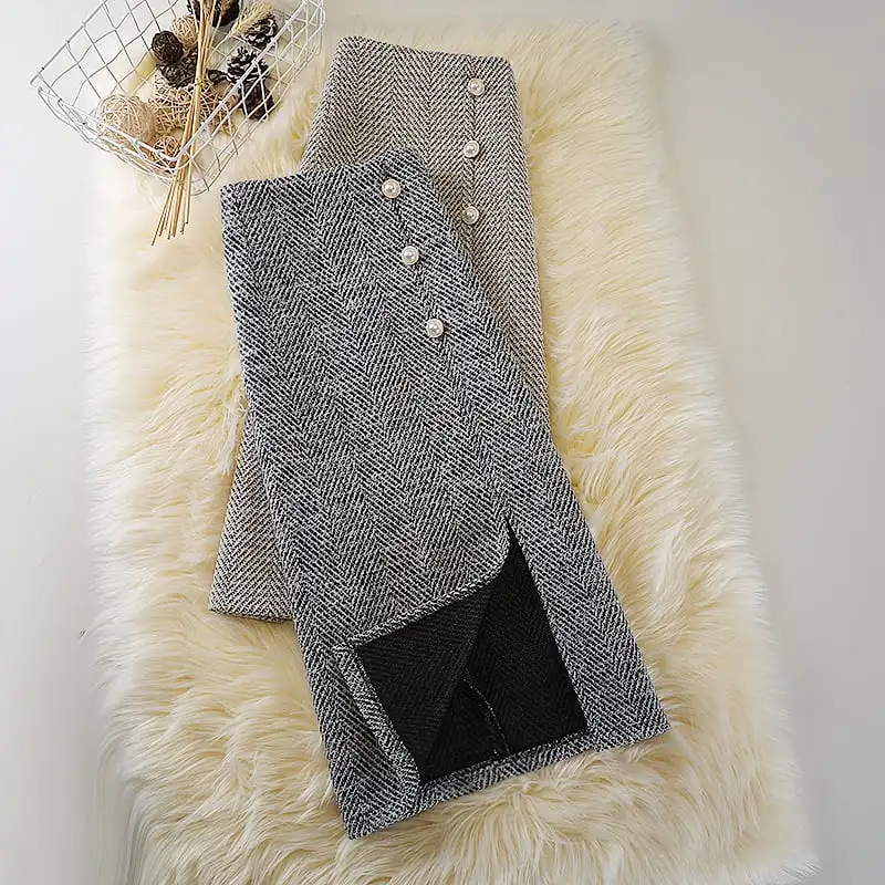 ボトムス スカート 2色展開 ロングスカート ツイード 通勤