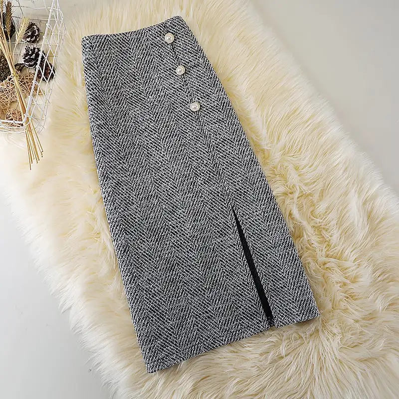 ボトムス スカート 2色展開 ロングスカート ツイード 通勤