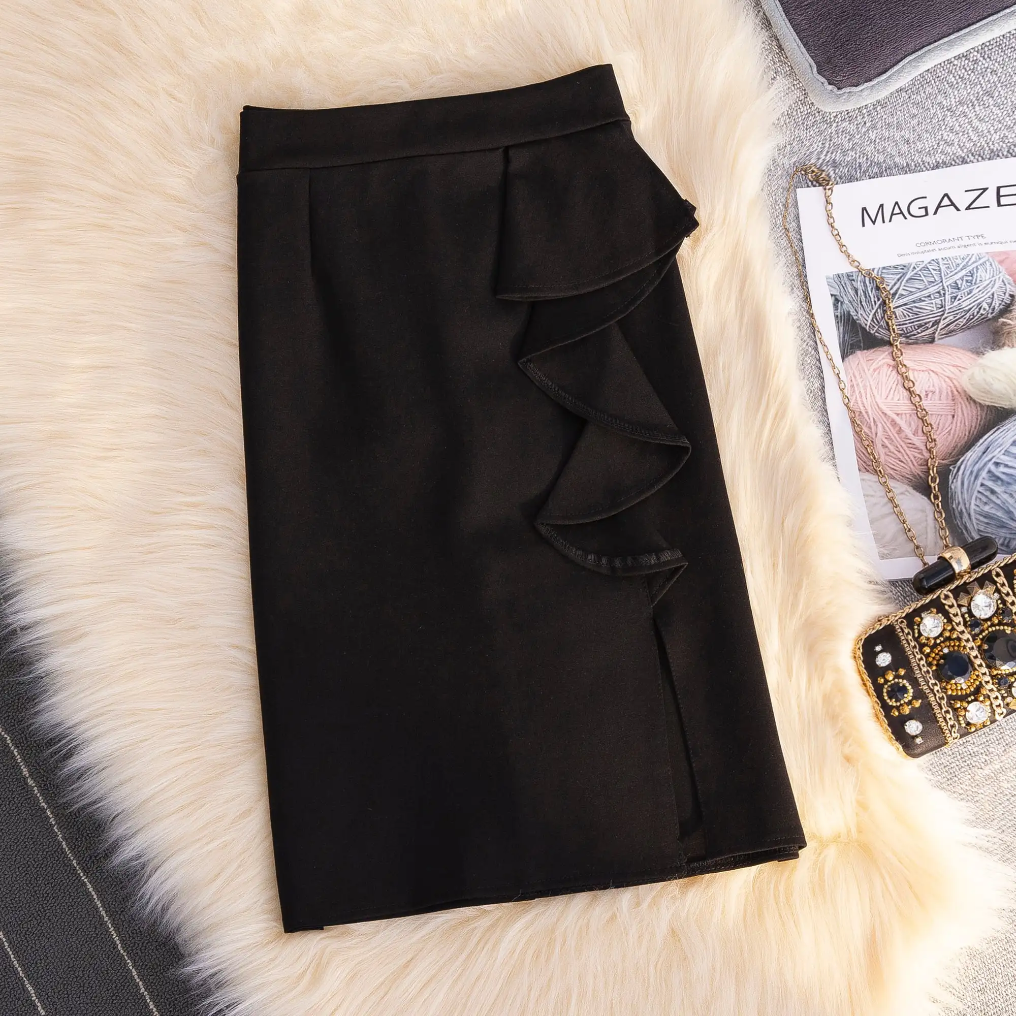 ボトムス スカート 2色展開 ペプラム 通勤 無地 デザイン感