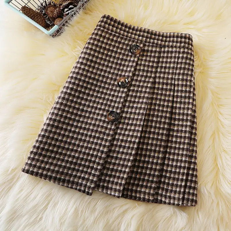 ボトムス スカート 2色展開 ミニスカート チェック柄 ボタン