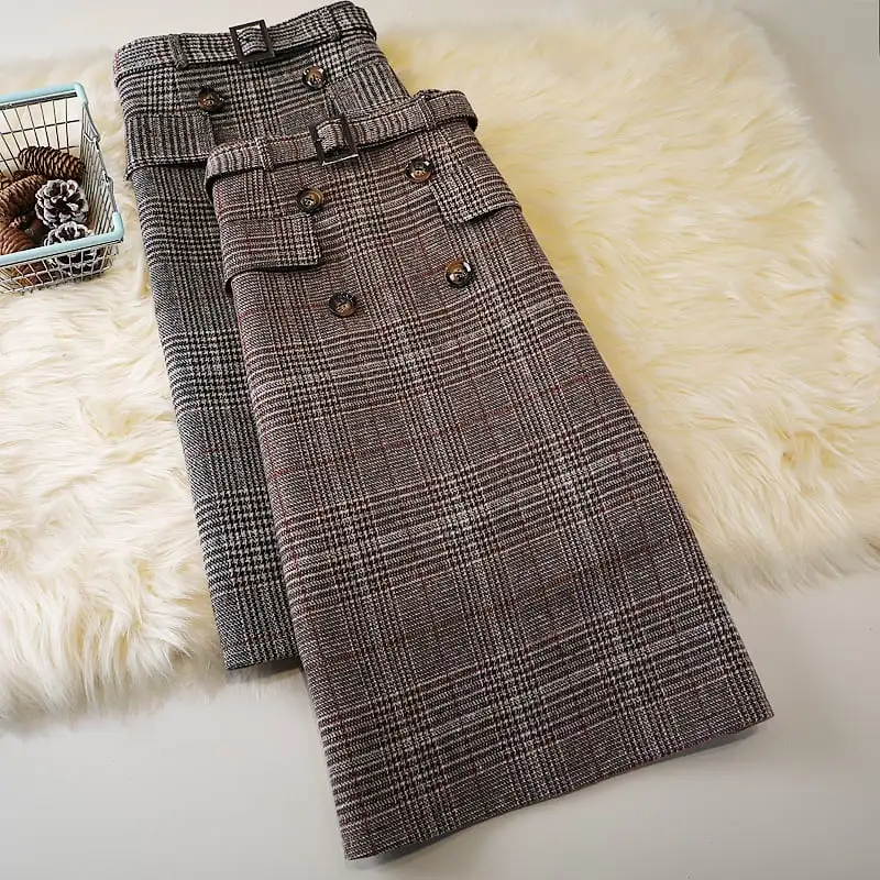 ボトムス スカート 2色展開 ロングスカート ボタン 通勤 チェック柄