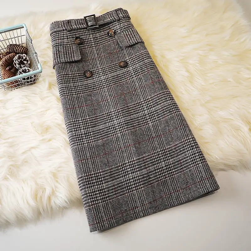 ボトムス スカート 2色展開 ロングスカート ボタン 通勤 チェック柄