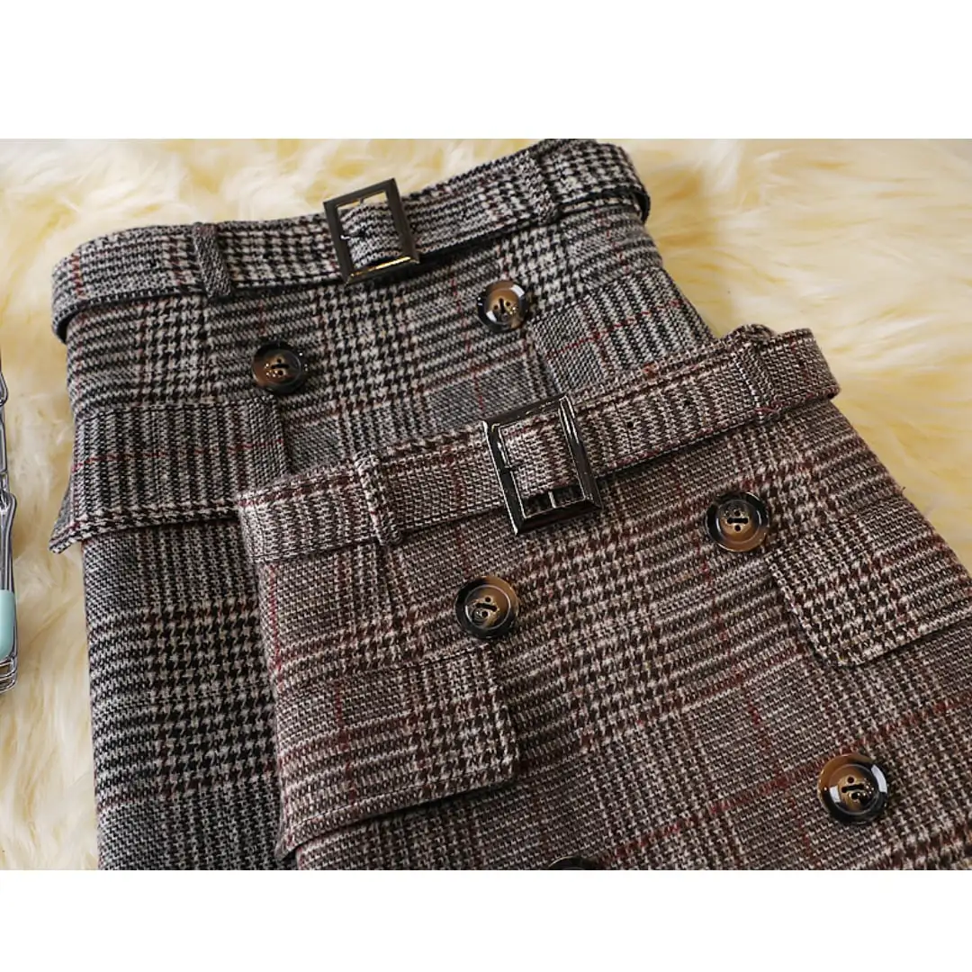 ボトムス スカート 2色展開 ロングスカート ボタン 通勤 チェック柄