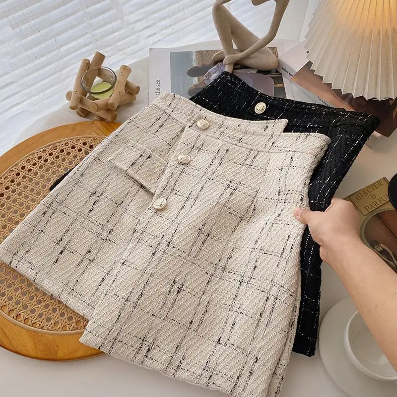 ボトムス スカート チェック柄 不規則 ハイウエスト