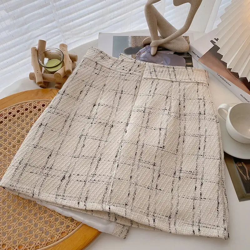 ボトムス スカート チェック柄 不規則 ハイウエスト