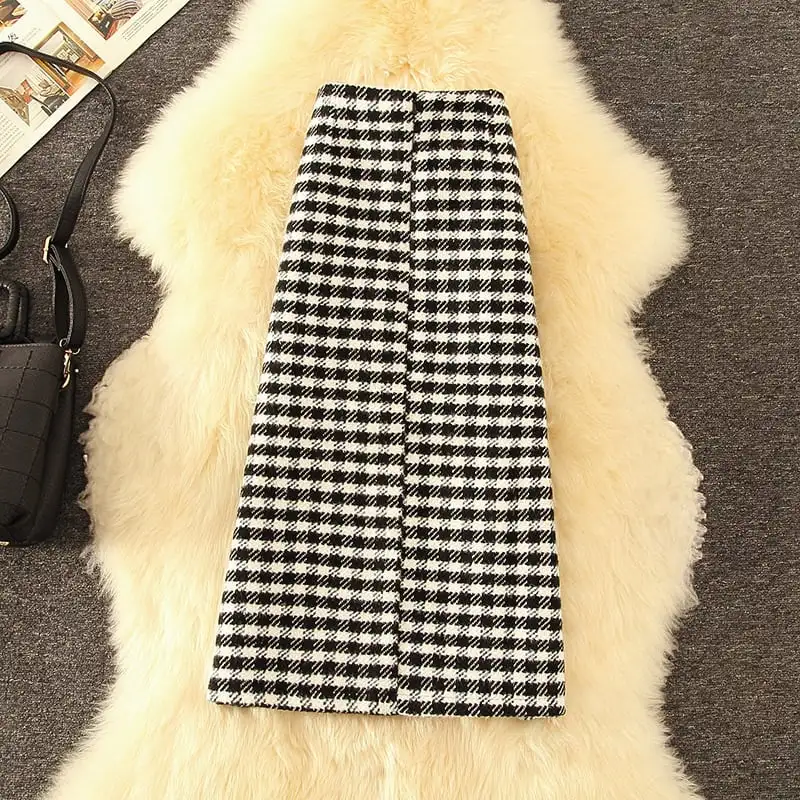 ボトムス スカート 絶対流行 綺麗め ウール 千鳥格子 配色 大活躍 気質満点