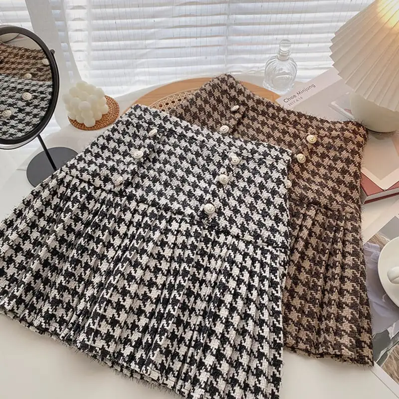 ボトムス スカート ウール ファッション レトロ 千鳥格子 魅せられる