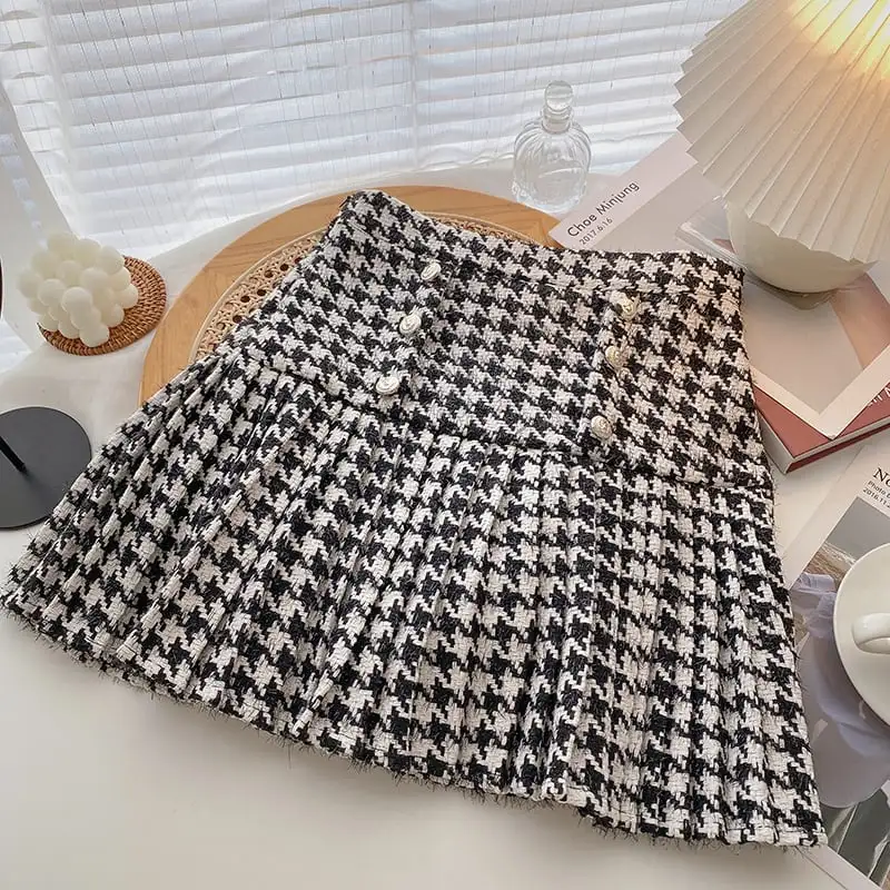 ボトムス スカート ウール ファッション レトロ 千鳥格子 魅せられる