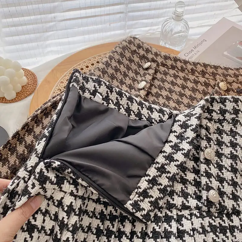 ボトムス スカート ウール ファッション レトロ 千鳥格子 魅せられる