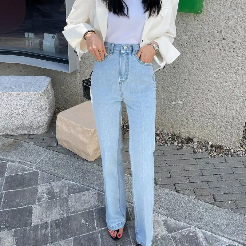 ボトムス デニムパンツ カジュアル 無地 流行り シンプル ライトブルー