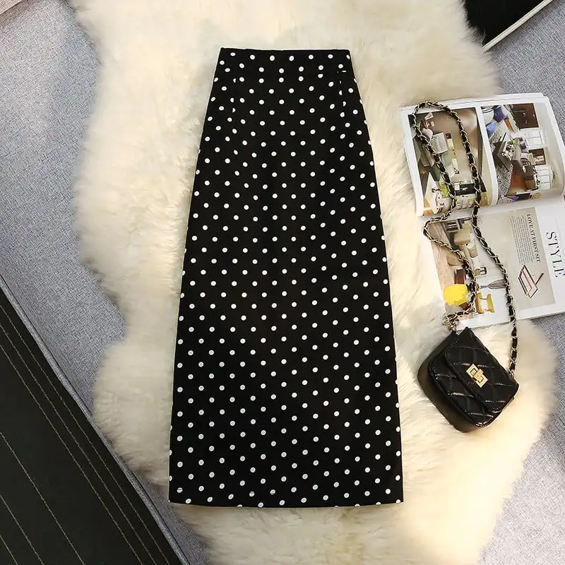 ボトムス スカート 2色展開 水玉模様 ロングスカート ドット柄 ハイウエスト