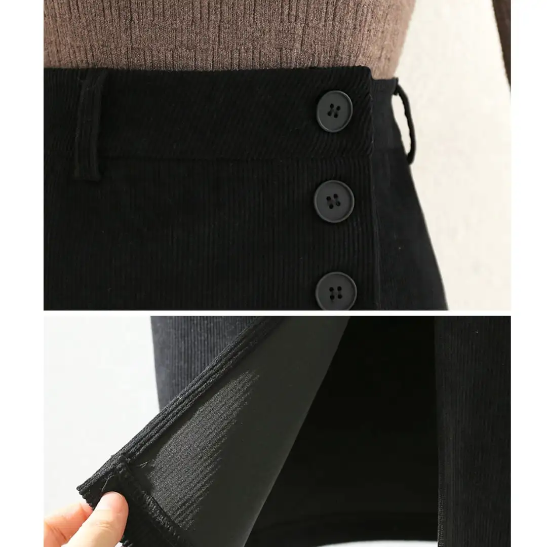 ボトムス スカート 3色展開 コーデュロイ ボタン 気質満点 通勤