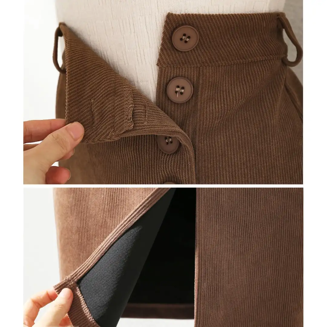 ボトムス スカート 3色展開 コーデュロイ ボタン 気質満点 通勤
