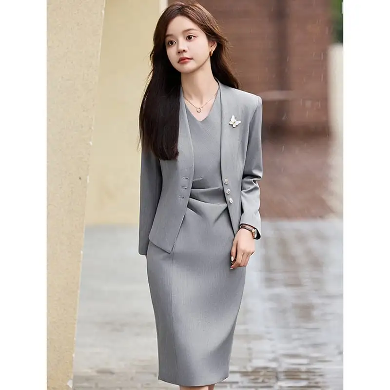 セットアップ ジャケット+ワンピース 2色展開 通勤 無地