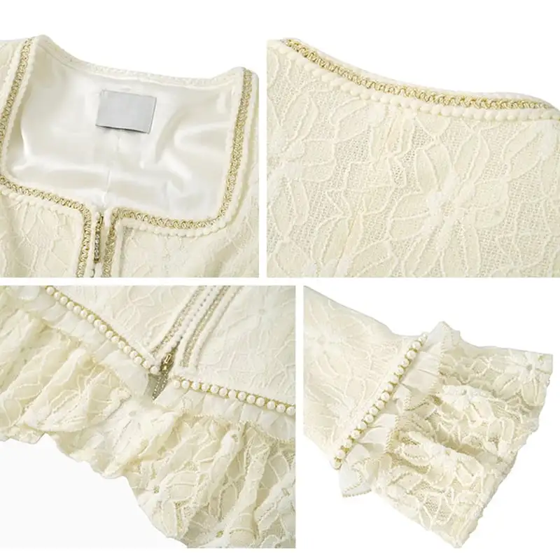 セットアップ スクエアネック レース 長袖 切り替え トップス+スカート