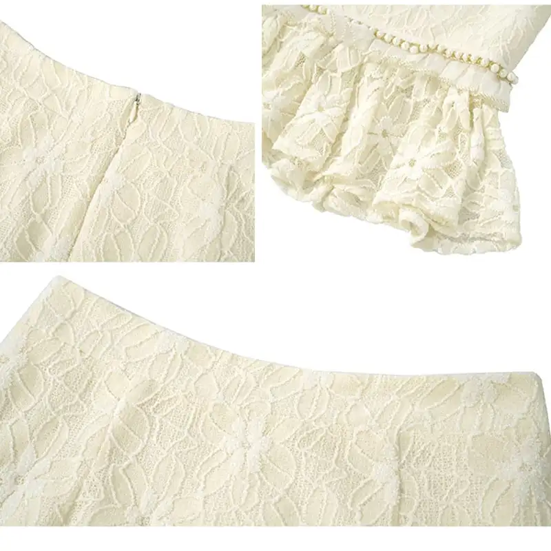 セットアップ スクエアネック レース 長袖 切り替え トップス+スカート