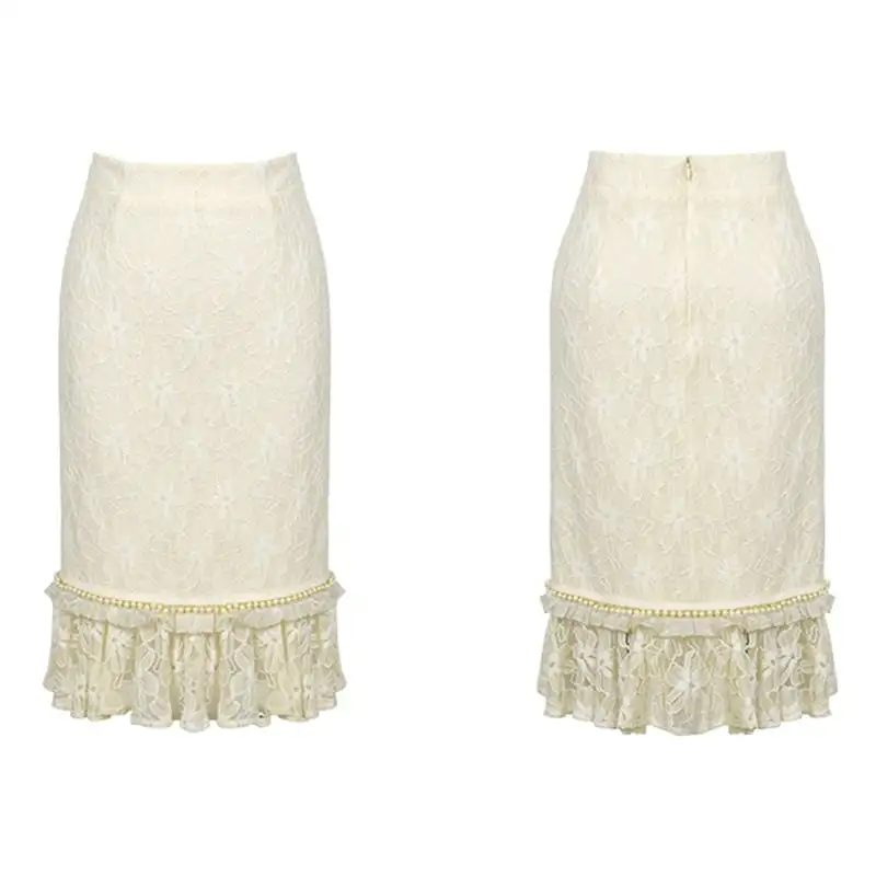 セットアップ スクエアネック レース 長袖 切り替え トップス+スカート