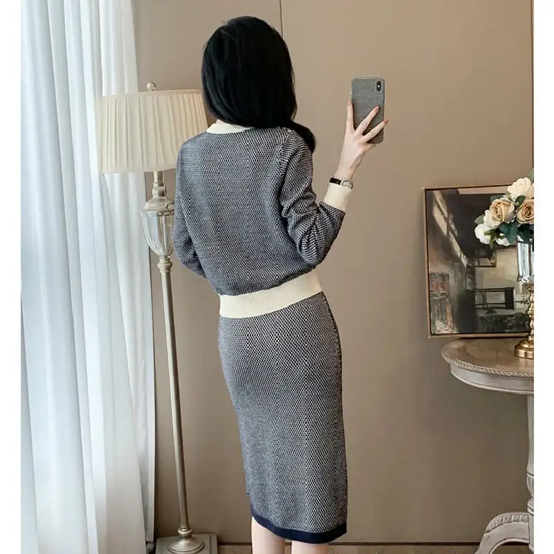 セットアップ トップス+スカート ニット Vネック フェミニン