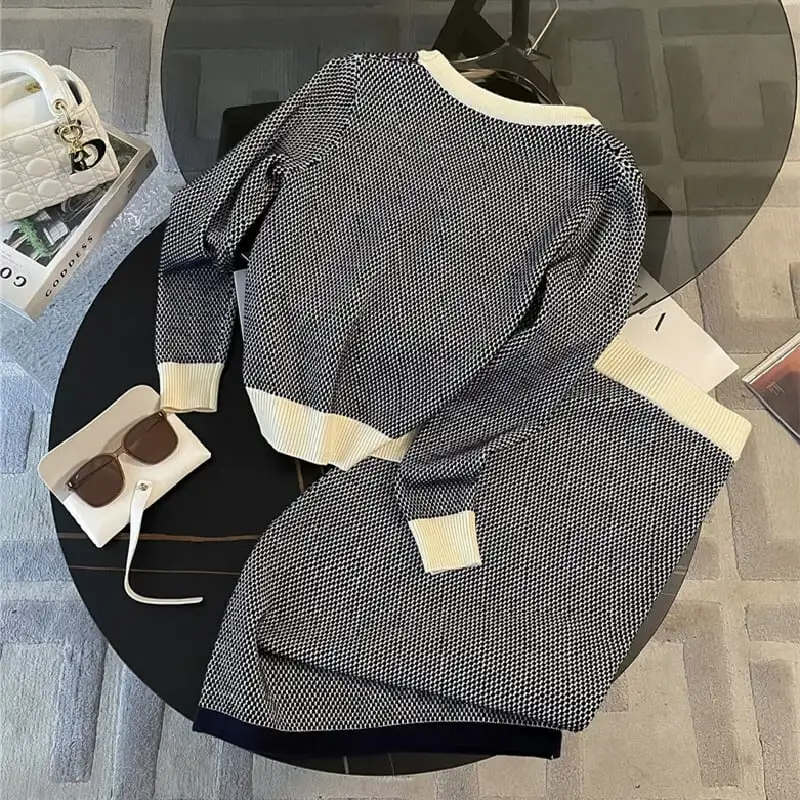 セットアップ トップス+スカート ニット Vネック フェミニン