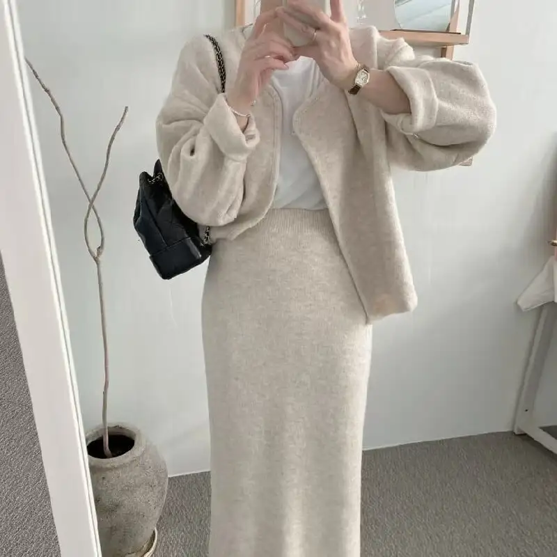 セットアップ カーディガン+スカート ３色展開 通勤 シンプル