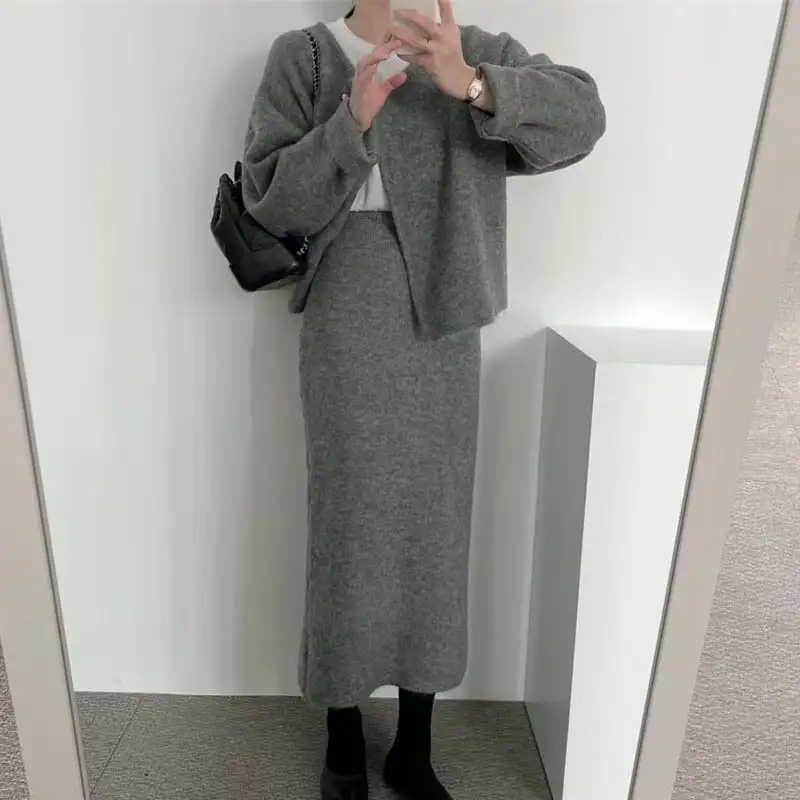 セットアップ カーディガン+スカート ３色展開 通勤 シンプル