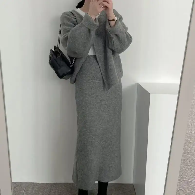 セットアップ カーディガン+スカート ３色展開 通勤 シンプル