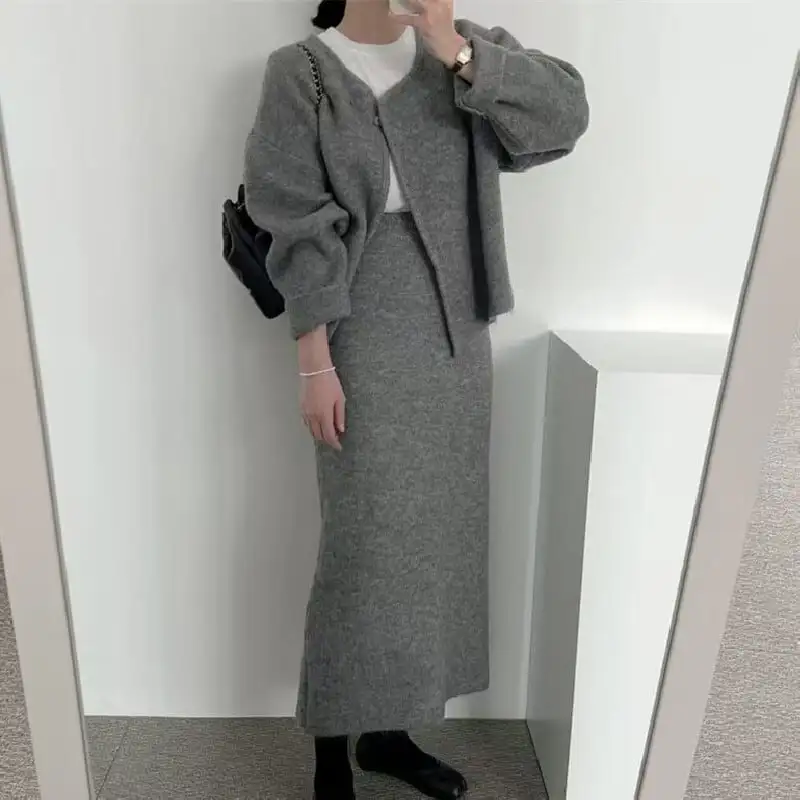 セットアップ カーディガン+スカート ３色展開 通勤 シンプル