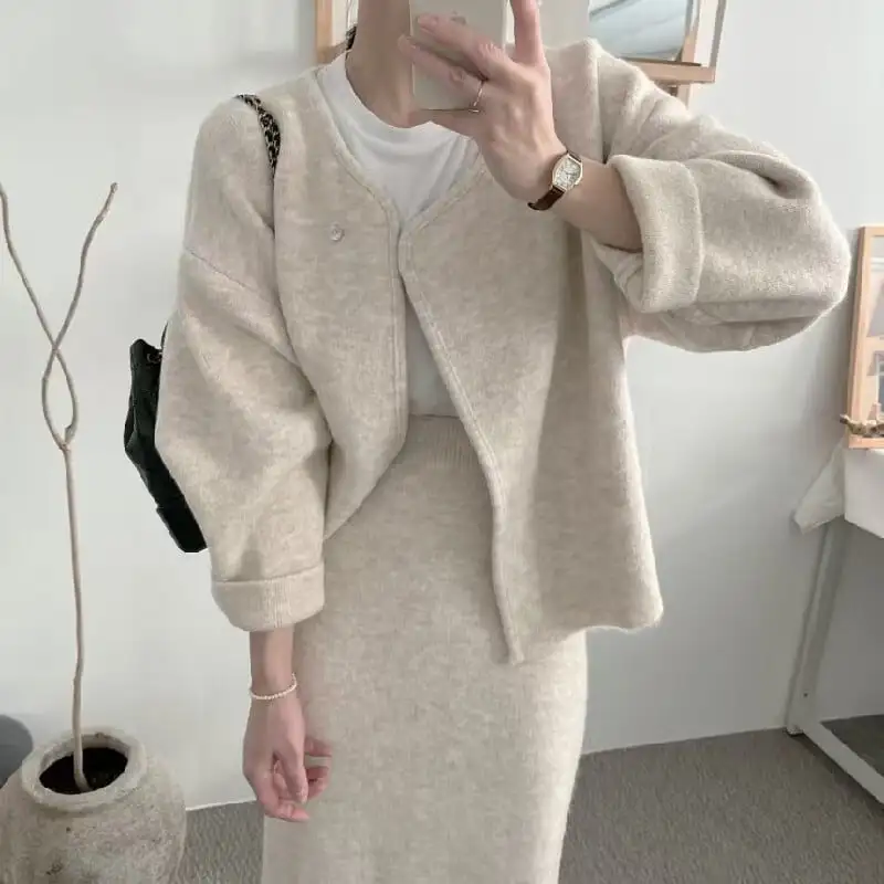 セットアップ カーディガン+スカート ３色展開 通勤 シンプル