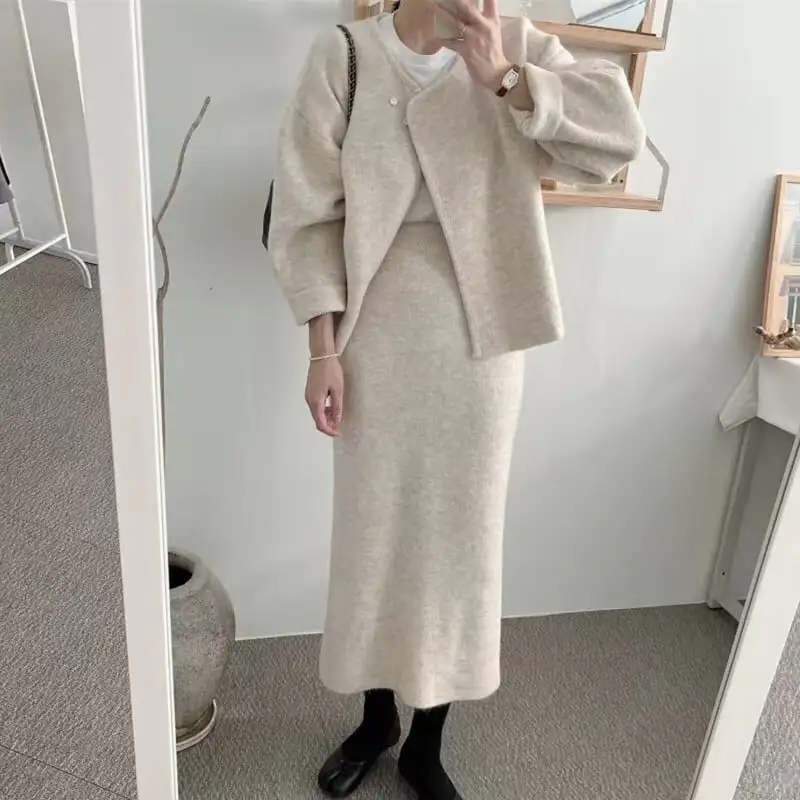 セットアップ カーディガン+スカート ３色展開 通勤 シンプル