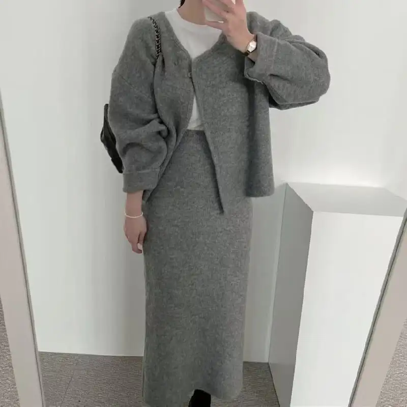 セットアップ カーディガン+スカート ３色展開 通勤 シンプル