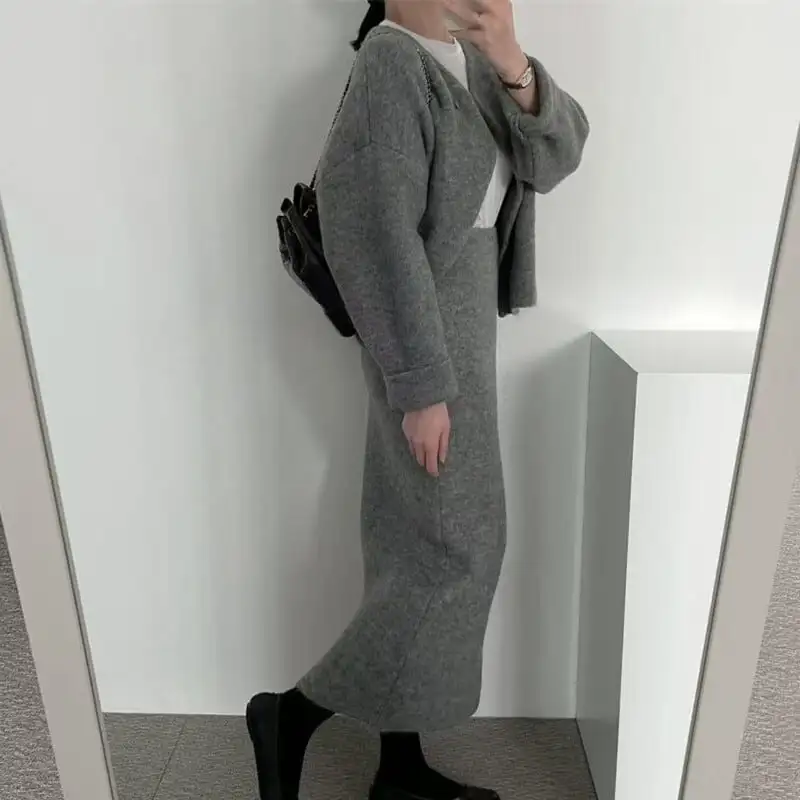 セットアップ カーディガン+スカート ３色展開 通勤 シンプル