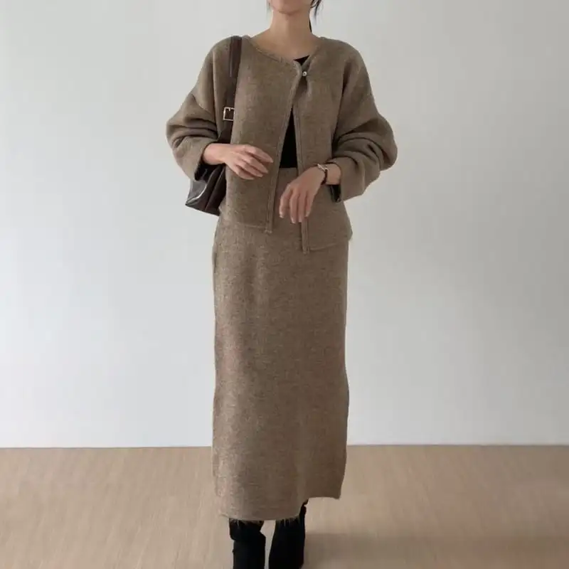 セットアップ カーディガン+スカート ３色展開 通勤 シンプル