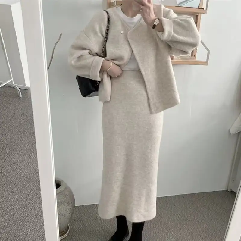 セットアップ カーディガン+スカート ３色展開 通勤 シンプル