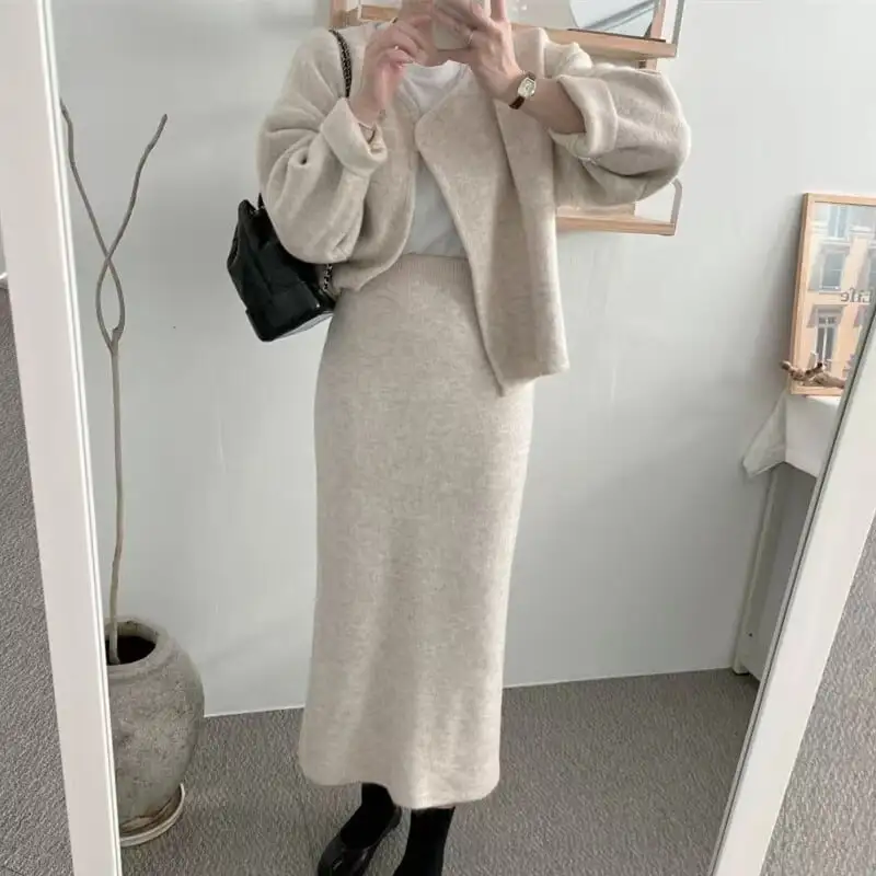 セットアップ カーディガン+スカート ３色展開 通勤 シンプル