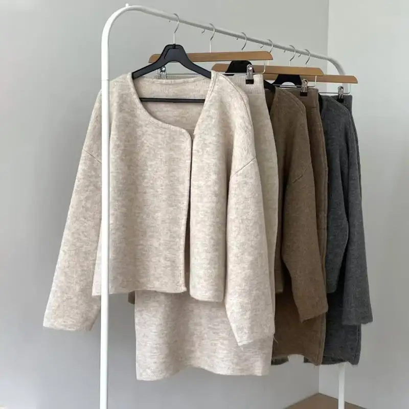 セットアップ カーディガン+スカート ３色展開 通勤 シンプル