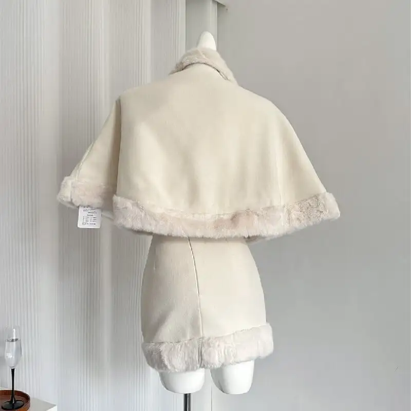 セットアップ マント+スカート スウィート 綿入れ 長袖 毛玉