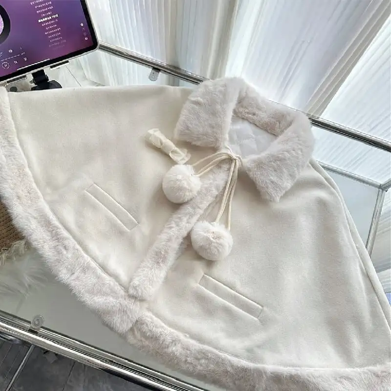 セットアップ マント+スカート スウィート 綿入れ 長袖 毛玉