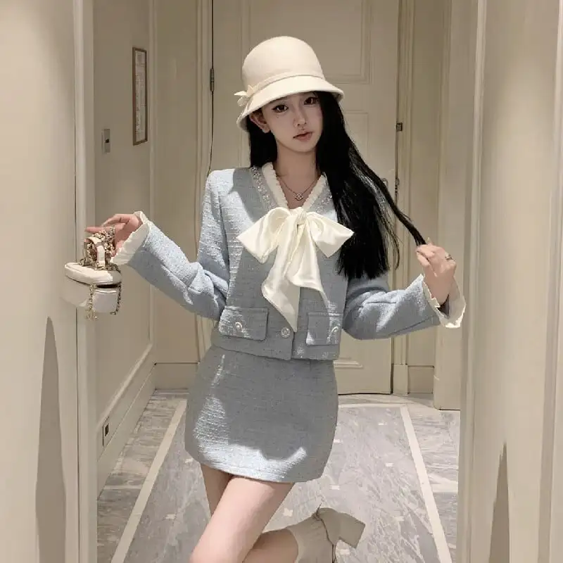 セットアップ ジャケット+スカート 2色展開 リボン ツイード