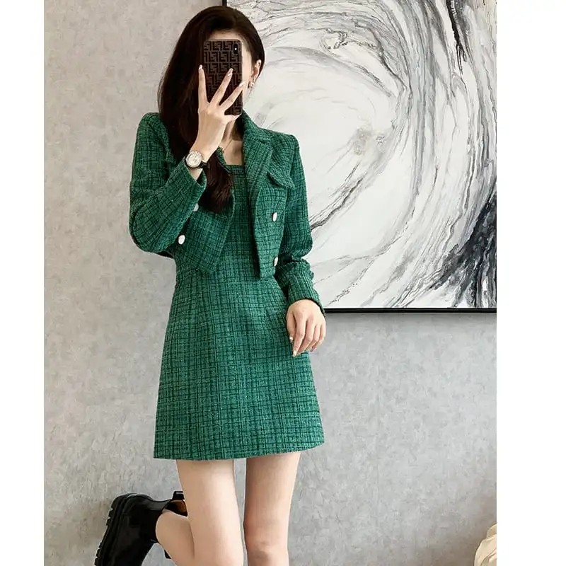 セットアップ OL/通勤 かわいい ツイード キャミソール トップス+ワンピース